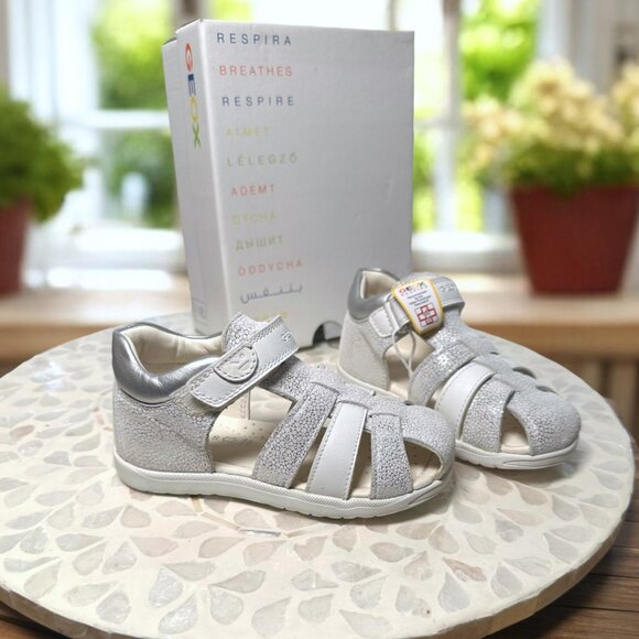 GEOX Macchia First Steps Leather Sandal Toddler Off White/Silver EU 25  US 8.5 - Picture 4 of 16